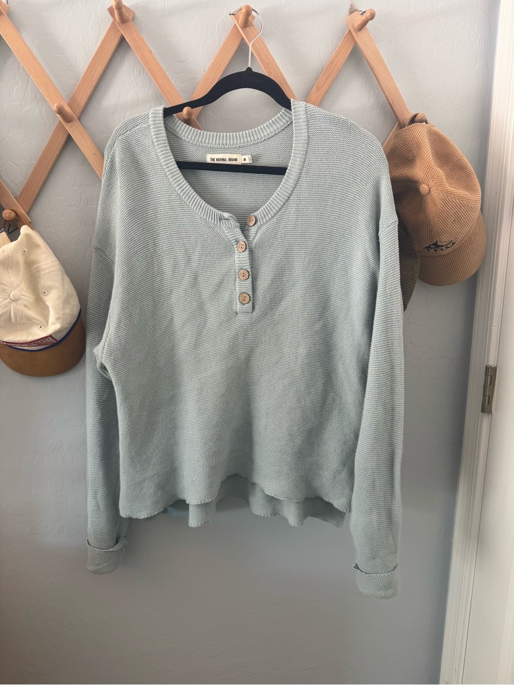 The Normal Brand Sage Green 100% cotton Henley Knit Pullover